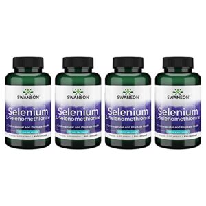 swanson selenium (l-selenomethionine) - herbal supplement promoting heart health & prostate health - may support immune system & thyroid health - (300 capsules, 100mcg each) 4 pack
