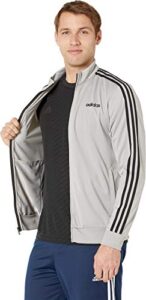 adidas men’s essentials 3-stripes tricot track jacket, medium grey heather/solid grey/black, small