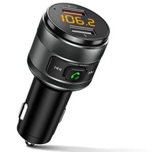 imden bluetooth 5.0 fm transmitter for car, 3.0 wireless bluetooth fm radio adapter music player fm transmitter/car kit with hands-free calling and 2 usb ports charger support usb drive