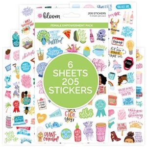 bloom daily planners female empowerment planner stickers - variety pack - 6 sheets / 205 girl power themed stickers