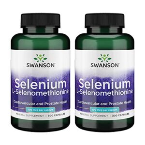 swanson selenium (l-selenomethionine) - herbal supplement promoting heart health & prostate health - may support immune system & thyroid health - (300 capsules, 100mcg each) 2 pack