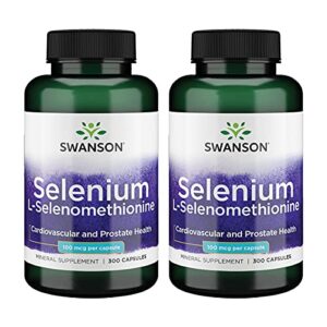 Swanson Selenium (L-Selenomethionine) - Herbal Supplement Promoting Heart Health & Prostate Health - May Support Immune System & Thyroid Health - (300 Capsules, 100mcg Each) 2 Pack