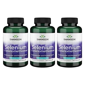 swanson selenium (l-selenomethionine) - herbal supplement promoting heart health & prostate health - may support immune system & thyroid health - (300 capsules, 100mcg each) 3 pack