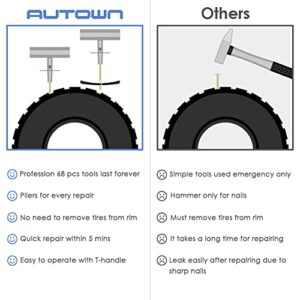 AUTOWN Tire Repair Kit - 68pcs Heavy Duty Tire Plug Kit, Universal Tire Repair Tools to Fix Punctures and Plug Flats Patch Kit for car Motorcycle, Truck, ARB，ATV, Tractor, RV, SUV, Trailer