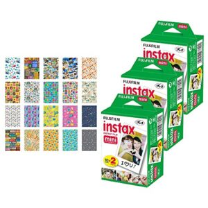3x fujifilm instax mini instant film (60 exposures) + 20 sticker frames for fuji instax prints travel package
