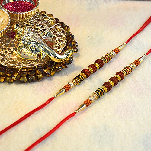 Set of 2 Rakhi Redraksha golden fancy beads thread Rakhi Raksha bandhan - Rakhi for brother