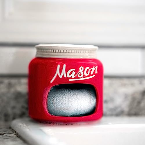 Mason Jar Kitchenware 17-Piece Set - Vintage Kitchen Accessories - Measuring Cups & Spoons, Spoon Rest, Salt & Pepper Shakers, Sponge Holder, Cookie Jar, Utensil Crock - Mother's Day Gift - Red