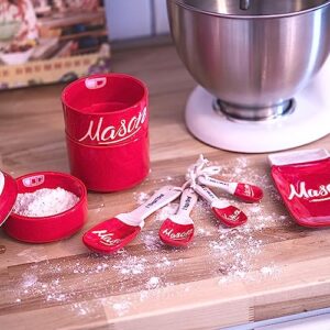 Mason Jar Kitchenware 17-Piece Set - Vintage Kitchen Accessories - Measuring Cups & Spoons, Spoon Rest, Salt & Pepper Shakers, Sponge Holder, Cookie Jar, Utensil Crock - Mother's Day Gift - Red