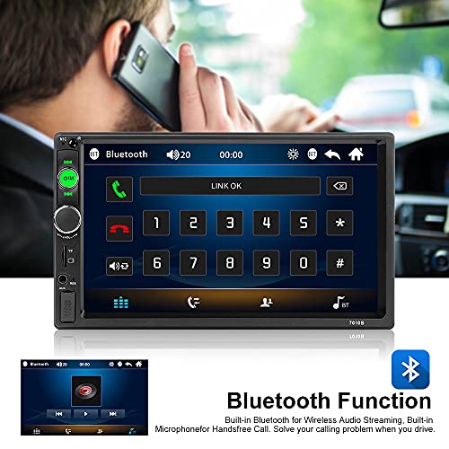 7 Inch Car Stereo Double Din Car Radio with Bluetooth Touchscreen Car Audio with FM/Hands Free Calling/Mirror Link/USB/TF/FM/AUX/EQ/Rear View Camera/Remote Control + Frame