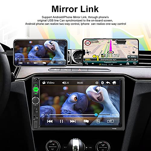 7 Inch Car Stereo Double Din Car Radio with Bluetooth Touchscreen Car Audio with FM/Hands Free Calling/Mirror Link/USB/TF/FM/AUX/EQ/Rear View Camera/Remote Control + Frame