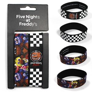 [4-pack] five nights at freddy's 1-inch wide rubber wristband bracelets
