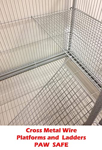 64" Extra Large Wrought Iron 4-Levels Ferret Chinchilla Sugar Glider Mice Rat Mouse Hamster Cage Tight 1/2-Inch Bar Spacing (White Vein)