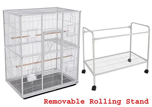 64" Extra Large Wrought Iron 4-Levels Ferret Chinchilla Sugar Glider Mice Rat Mouse Hamster Cage Tight 1/2-Inch Bar Spacing (White Vein)