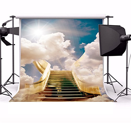 CSFOTO Polyester 5x5ft Heaven Backdrop in Loving Memory Backdrop Heaven Sent Theme Decorations Kingdom of God Stairs to Paradise Sunlight Church Events Background Heavenly Backdrops for Photoshoot