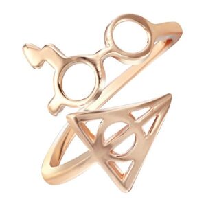 aochee fashion lightning scar glasses triangle open adjustable ring for women girls (gold)