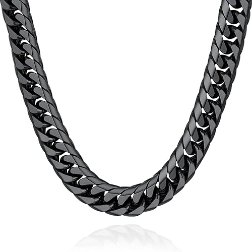 U7 Men Black Choker Chain 18 Inch Hip Hop Style 12MM Wide Chunky Franco Curb Chain Necklace