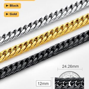 U7 Men Black Choker Chain 18 Inch Hip Hop Style 12MM Wide Chunky Franco Curb Chain Necklace