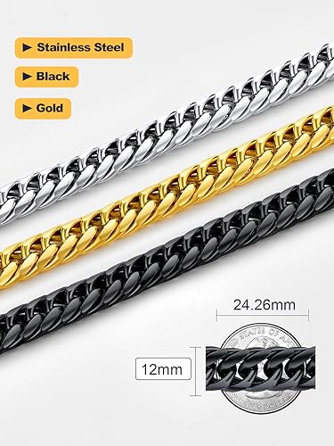 U7 Men Black Choker Chain 18 Inch Hip Hop Style 12MM Wide Chunky Franco Curb Chain Necklace