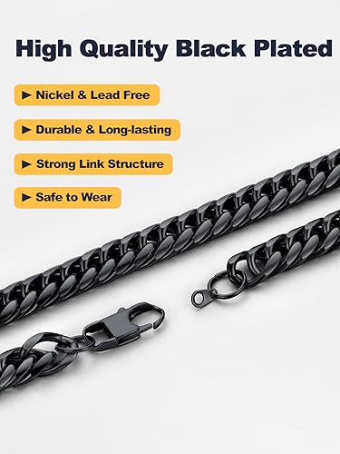 U7 Men Black Choker Chain 18 Inch Hip Hop Style 12MM Wide Chunky Franco Curb Chain Necklace