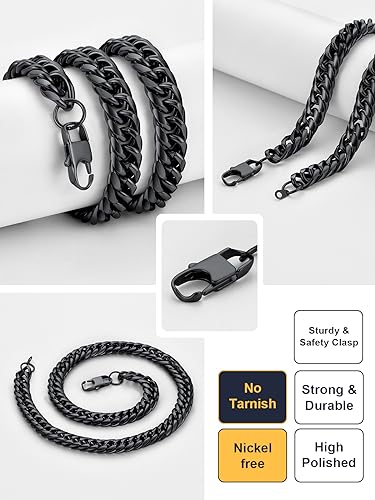 U7 Men Black Choker Chain 18 Inch Hip Hop Style 12MM Wide Chunky Franco Curb Chain Necklace