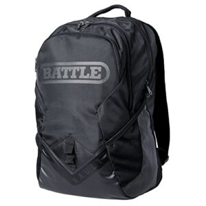 battle sports vault backpack - football backpack lightweight & durable with large front pocket and adjustable shoulder straps & soft-lined top sleeves for extra comfort - black/black