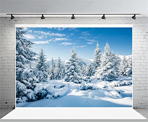 Leyiyi 5x3ft Photography Background Snow Covered Mountain Backdrop Cold Winter Pine Forest Sunlight Merry Christmas Happy New Year Alps Blue Sky Cloud Photo Portrait Vinyl Studio Video Prop