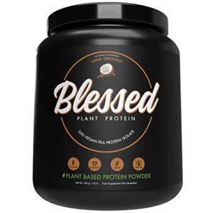 blessed vegan protein powder - plant based protein powder meal replacement protein shake, 23g of pea protein powder, dairy free, gluten free, soy free, no sugar added, 15 servings (chocolate coconut)
