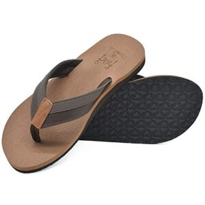 kuailu men's yoga mat leather flip flops thong sandals with arch support khaki size 11