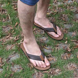 KuaiLu Men's Yoga Mat Leather Flip Flops Thong Sandals with Arch Support Khaki size 11