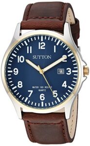sutton by armitron men's su/5015nvbn date function easy to read brown leather strap watch