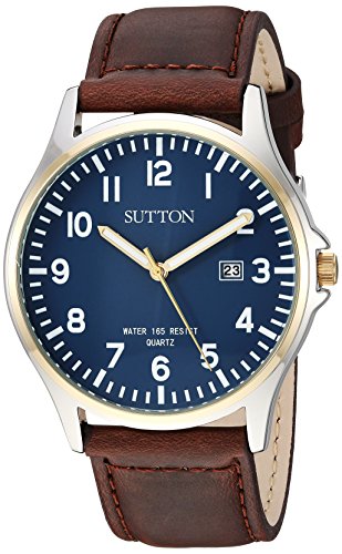 Sutton by Armitron Men's SU/5015NVBN Date Function Easy to Read Brown Leather Strap Watch