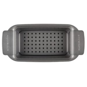 Rachael Ray Bakeware Meatloaf/Nonstick Baking Loaf Pan with Insert, 9 Inch x 5 Inch, Gray