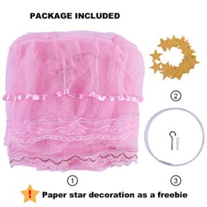 Twinkle Star Kids Netting Princess Bed Canopy 3 Layers Lace Ruffle Dome for Baby, Girls (Pink)