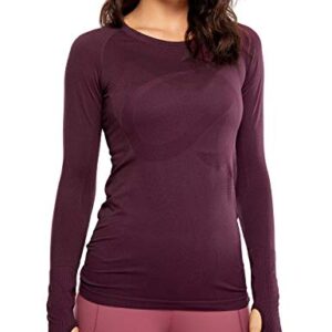 CRZ YOGA Women's Seamless Athletic Long Sleeves Sports Running Shirt Breathable Gym Workout Top Dark Red-Slim Fit Small