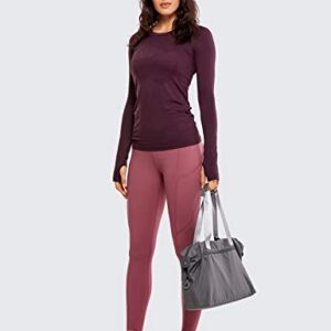 CRZ YOGA Women's Seamless Athletic Long Sleeves Sports Running Shirt Breathable Gym Workout Top Dark Red-Slim Fit Small