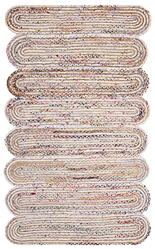 SAFAVIEH Cape Cod Collection Accent Rug - 4' x 6', Ivory & Multi, Handmade Braided Jute & Cotton, Ideal for High Traffic Areas in Entryway, Living Room, Bedroom (CAP208A)