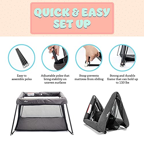 UNiPLAY Foldable Travel Crib, Lightweight Portable Playpen, Easy to Pack Playard with Comfortable Mattress and Breathable Mesh Liner for Infants and Toddlers