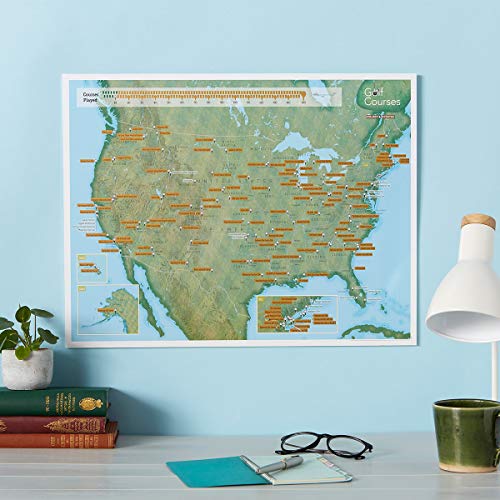 Maps International - Scratch Off USA Map Golf Print - Gifts for Golfers - 17 x 22 inches