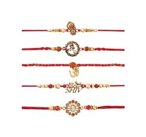 Eximious India Set of 5 Rakhi For Brother With Card Metal Pendant For Raksha Bandhan Designer Rakhi Thread for Bhaiya (Set of 5-3)