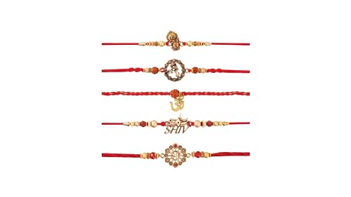 Eximious India Set of 5 Rakhi For Brother With Card Metal Pendant For Raksha Bandhan Designer Rakhi Thread for Bhaiya (Set of 5-3)