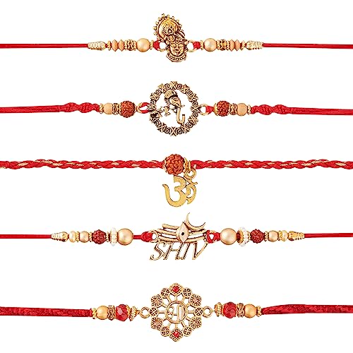 Eximious India Set of 5 Rakhi For Brother With Card Metal Pendant For Raksha Bandhan Designer Rakhi Thread for Bhaiya (Set of 5-3)