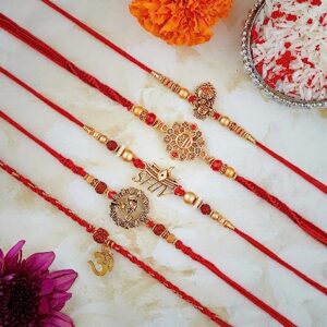 Eximious India Set of 5 Rakhi For Brother With Card Metal Pendant For Raksha Bandhan Designer Rakhi Thread for Bhaiya (Set of 5-3)