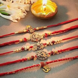 Eximious India Set of 5 Rakhi For Brother With Card Metal Pendant For Raksha Bandhan Designer Rakhi Thread for Bhaiya (Set of 5-3)