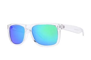 pz - clear frame polarized sunglasses for women or men - uv protection color mirror lens - retro (transparent + polarized green mirror)