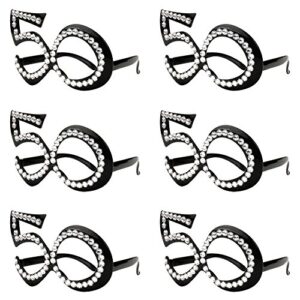 50th Birthday Glasses - Number Crystal Frame, Party Favors, Wedding, Funny Costume Sunglasses, Novelty Eyewear Celebration Decoration for Kids and Adults 6 Pack (50)