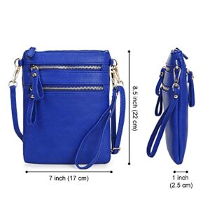 Solene Women's Faux Leather Organizer Multi Zipper Pockets Handbag With Detachable Wristlet Crossbody Bag-WU002(Royal Blue)