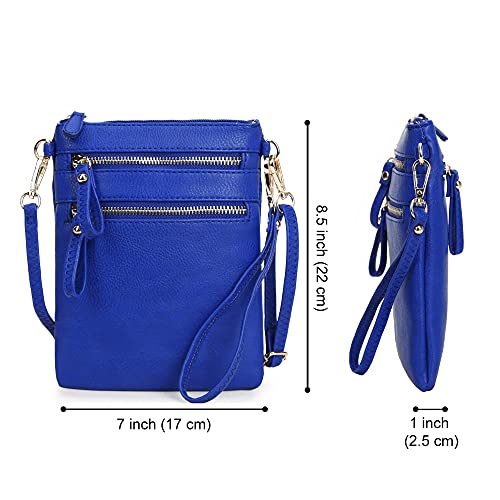 Solene Women's Faux Leather Organizer Multi Zipper Pockets Handbag With Detachable Wristlet Crossbody Bag-WU002(Royal Blue)