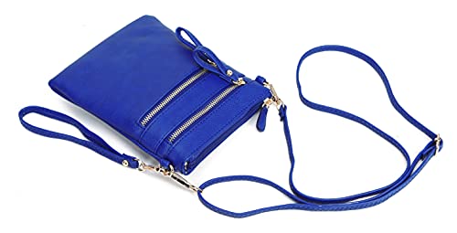 Solene Women's Faux Leather Organizer Multi Zipper Pockets Handbag With Detachable Wristlet Crossbody Bag-WU002(Royal Blue)