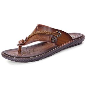 mxtsh mens flip flops slippers summer sandals coffee leather us size 7 (40)