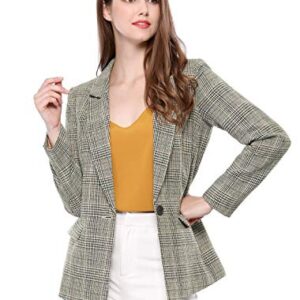 Allegra K Women's Notched Lapel One Button Boyfriend Blazer Suit Plaid Blazer Jacket Medium Black